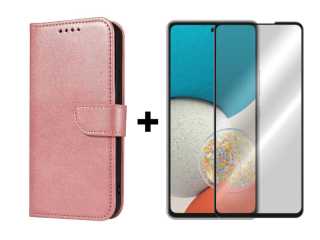 9D SKLO + PÚZDRO 2v1 pre Samsung Galaxy A53 5G - Knižkové Solid ružové