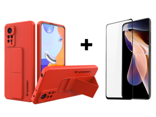 SKLO + PUZDRO na Xiaomi Redmi Note 11 Pro / Note 11 Pro 5G - KickStand červené