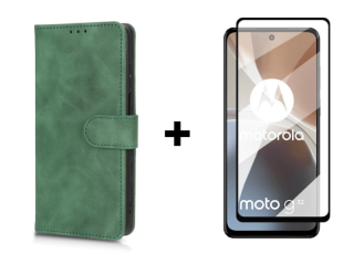 9D SKLO + PUZDRO 2v1 pre Motorola Moto G32 - Knižkové Solid zelené