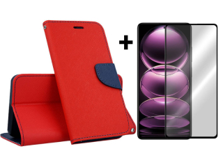 SKLO + PUZDRO 2v1 pre Xiaomi Redmi Note 12 Pro 5G - Knižkové FANCY červené