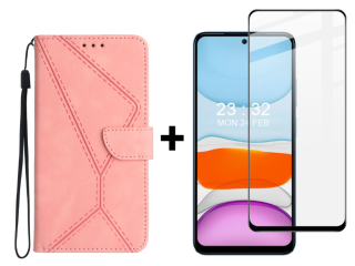 SKLO + PUZDRO 2v1 pre Xiaomi Redmi Note 12S - Knižkové STITCHING ružové