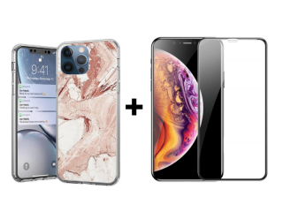 9D SKLO + KRYT 2v1 pre Apple iPhone 12 pro max marble ružové
