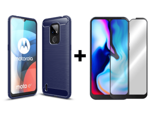 9D SKLO + PÚZDRO 2v1 pre Motorola Moto E7 - Carbon modré