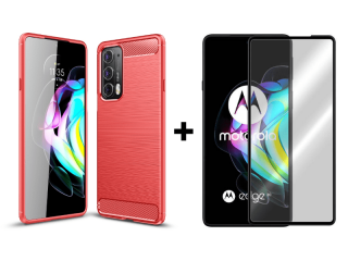 9D SKLO + PÚZDRO 2v1 pre Motorola Moto Edge 20 - Carbon červené