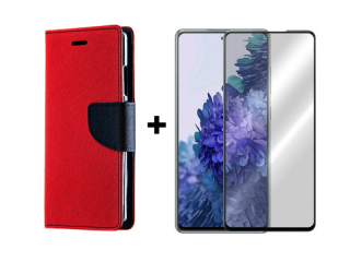 9D SKLO + PÚZDRO 2v1 pre Samsung Galaxy S20 FE - Knížkove Fancy červené
