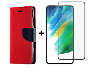 9D SKLO + PÚZDRO 2v1 pre Samsung Galaxy S21 FE 5G - Knížkove Fancy červené
